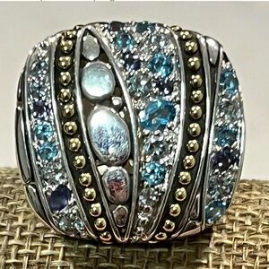 John Hardy Silver and Gold Ring with Blue Accents